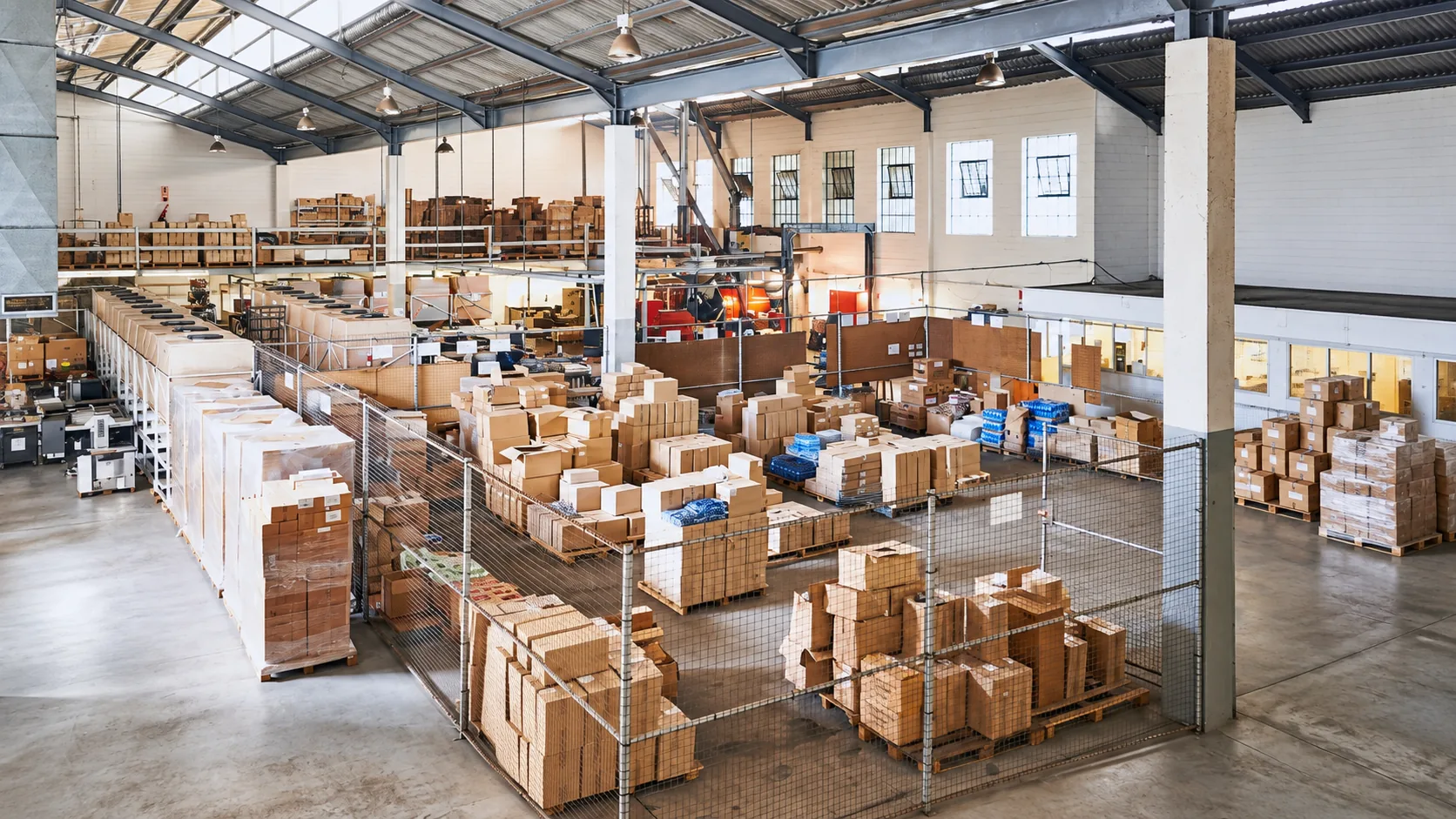 Warehouse prepared for organized inventory handling and distribution